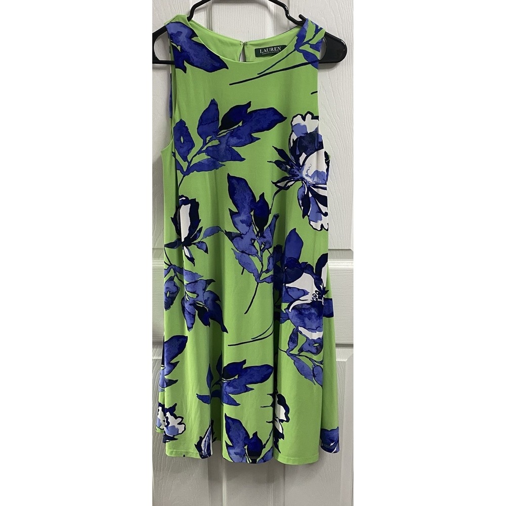 Lauren Ralph Lauren Womens Green&Blue Floral Print Sleeveless Dress Lined Sz.8